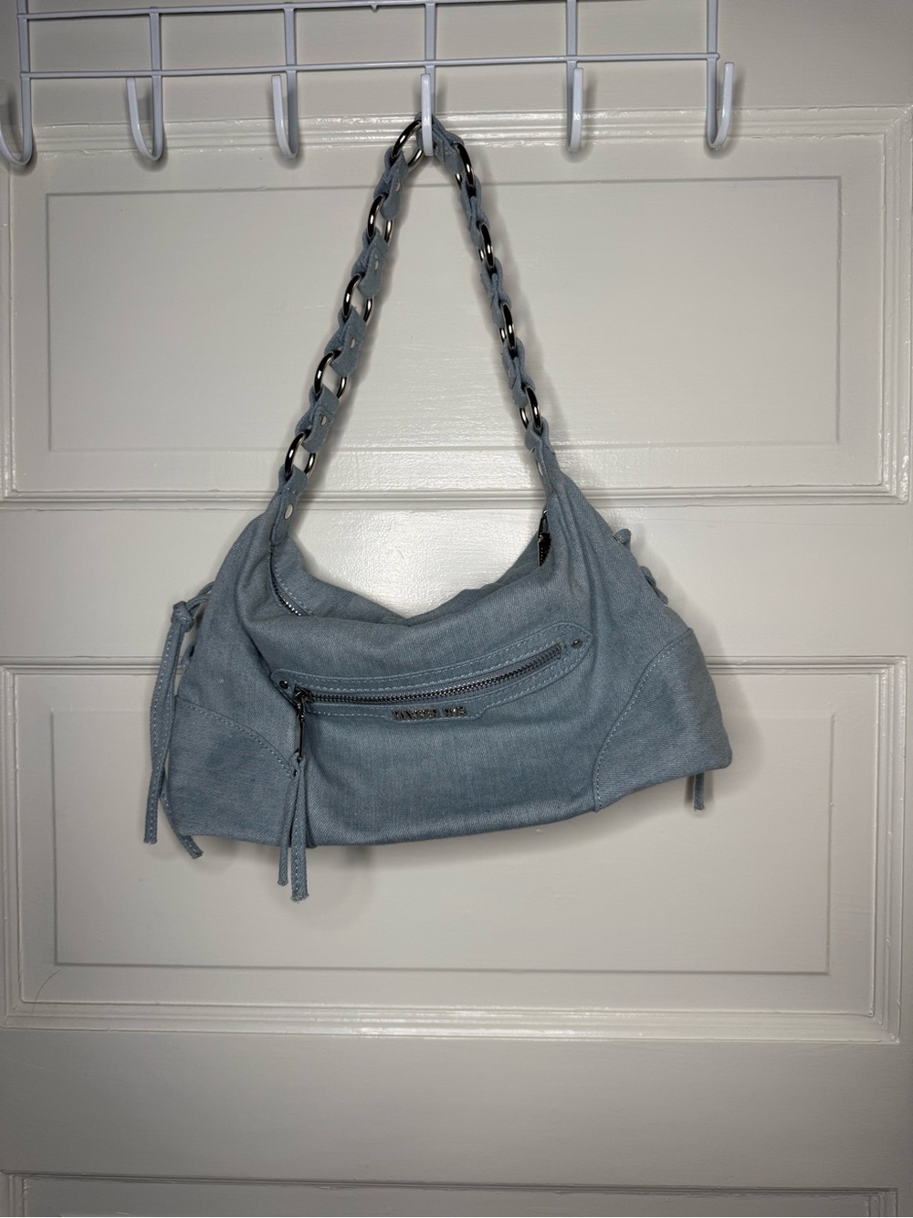 Light Blue Mini Shoulder Bag with Chain-Link Strap
